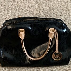 Michael Kors black patent leather bowler bag
